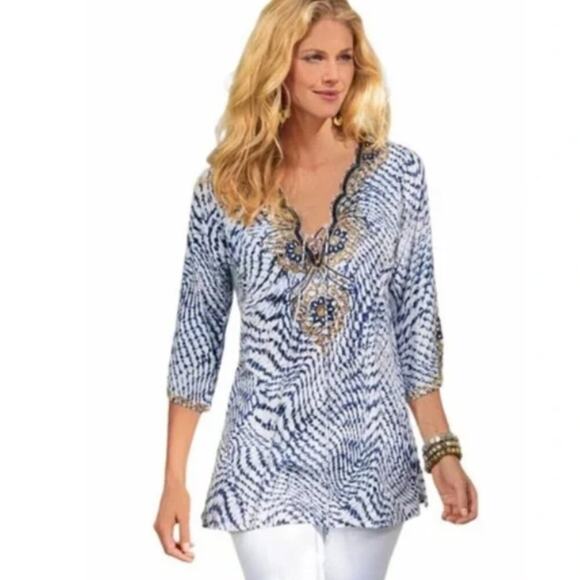 Soft Surroundings South Beach Patterned Tunic Top Beachy Medium - Picture 9 of 9